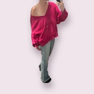 Wild Fable Hot Pink Cropped Sweatshirt Size 2X Plus Size Off the Shoulder crop